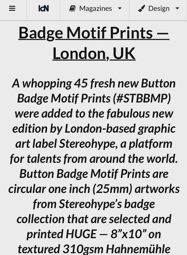 IdN - Button Badge Motif Prints are Pick of the Month