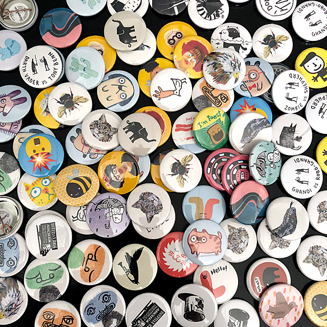 House of Illustration's selection of stocked Stereohype badges.