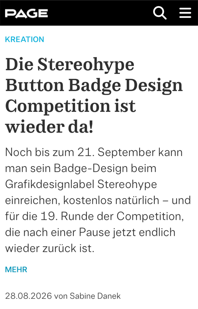 PAGE Magazin, Germany: Die Stereohype Button Badge Design Competition ist wieder da!