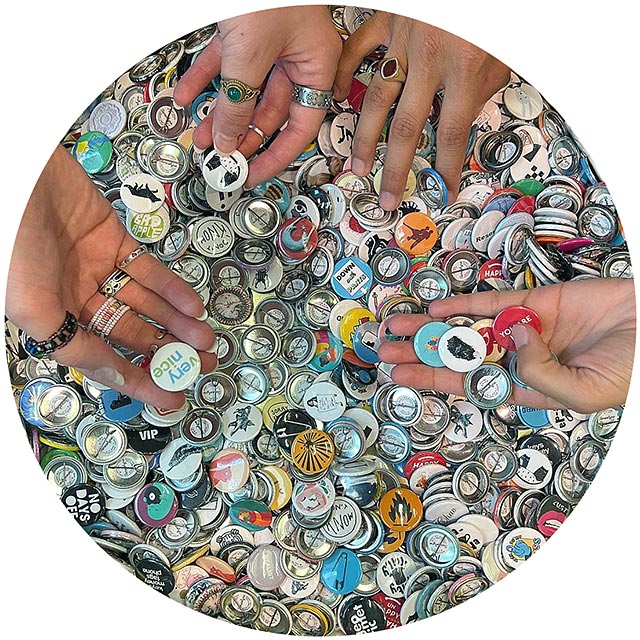 ASMR-style sound bath: searching for button badges